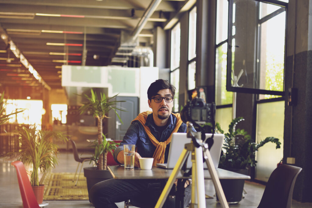 A businessman making an effective marketing video.